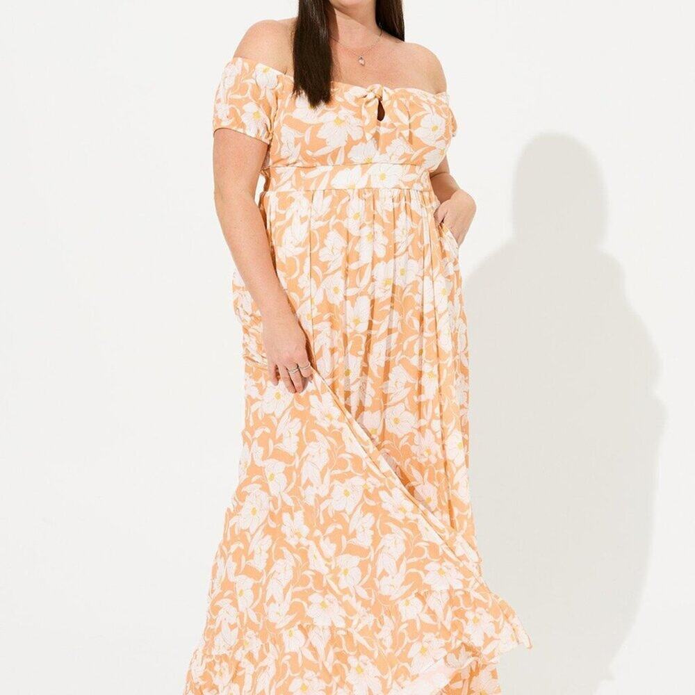NWT Torrid Maxi Gauze Off Shoulder Tie Front Dress Size M/L Charlotte Floral - Picture 10 of 10
